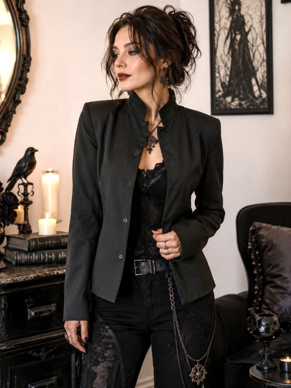 Solid Black Blazer Hidden Buttonholes Medium Weight Angelica Women's Size 36